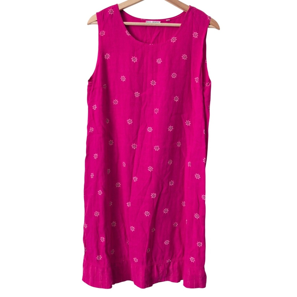 Russ Berens Malibu Womens Pink‎ 100% Linen Sleeveless Sun Embroidered Dress M